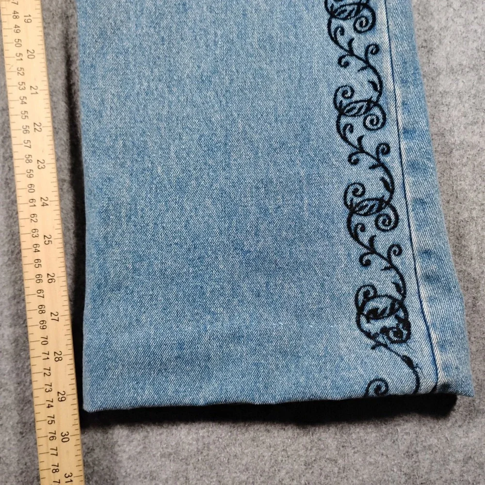 Zana Di Embroidered Wide Leg Jeans Women's 16 Blue Denim Vintage 90s Y2K Scroll